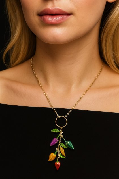 COLLANA DORATA CON PEPERONCINI COLORATI COD. GOLDC